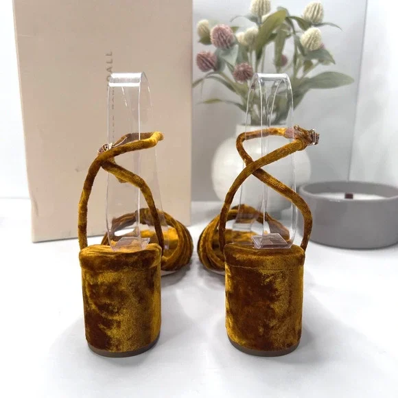 Loeffler Randall Renee-VL Knot Heel Velvet Sandal Ochre Women 6.5B Anthropologie - Picture 5 of 11